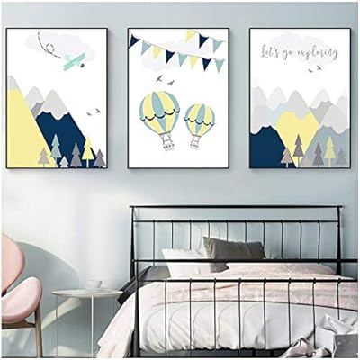 Nordic Poster Blue Yellow Hot Air Balloon Wall Art Canvas Painting Mountain Let S Go Exploring Nursery Wall Pictures Boy Room 50x70cmx3pcs No Frame Buy Online At Best Price In Uae Amazon Ae
