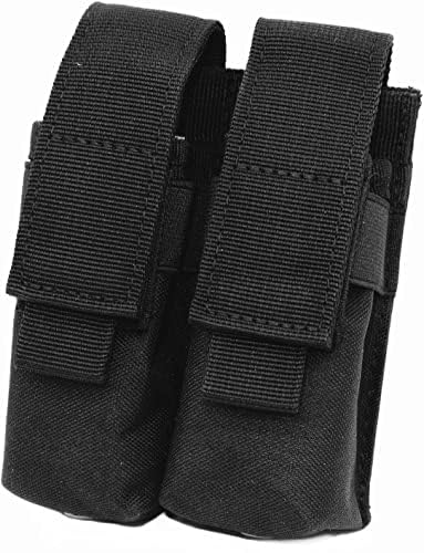 YONCONO Tactical Double Pistol Mag Pouch, Multi-tool Organizer Holder Flashlight Bag, Military Molle Magazine Ammo Pouch for 1911 Glock 9mm (Black)