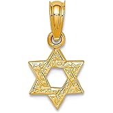JewelryWeb 8mm 14k Gold Mini Religious Judaica Star of David With Engraved Swirls Jewish Pendant Necklace for Women