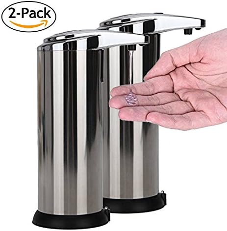 2 Pack Stainless Steel IR Infrared Motion Activated Countertop Soap Dispenser Hand Free Fingerprint Resistant Bathroom Auto soap Dispenser Kitchen Touchless Automatic Dish Liquid Sanitizer Container