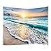 Fabric Tapestry Decorative Wall Art Tablecloth Bedspread Picnic Blanket Beach Throw Blanket for Bedroom Hall Dormitory Living Room Hanging Sea Water Dusk Beach Sunset Print (200 x 150 cm)