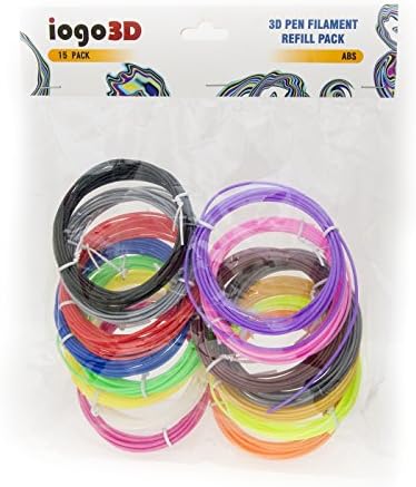iogo3D ABS Printing Filament 15 Colours 3D Printing Pen Refill Pack (3m Each) (45m)