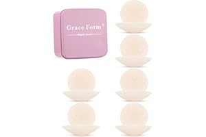 Grace Form 6 Pairs Nipple Covers,Reusable Adhesive Silicone Nipple Covers for Women, Seamless Pasties Sticky Bra No Show