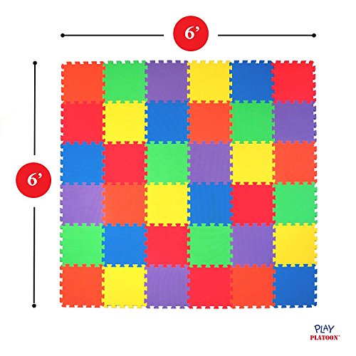 Non-Toxic Extra-Thick 36 Piece Children Play & Exercise Mat - Comfortable Cushiony Foam Floor Puzzle Mat, 6 Vibrant Colors for Kids & Toddlers