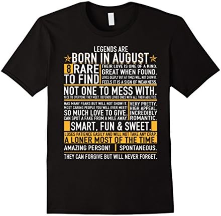 Mens Legends Are Born In August T-Shirt 2XL Black