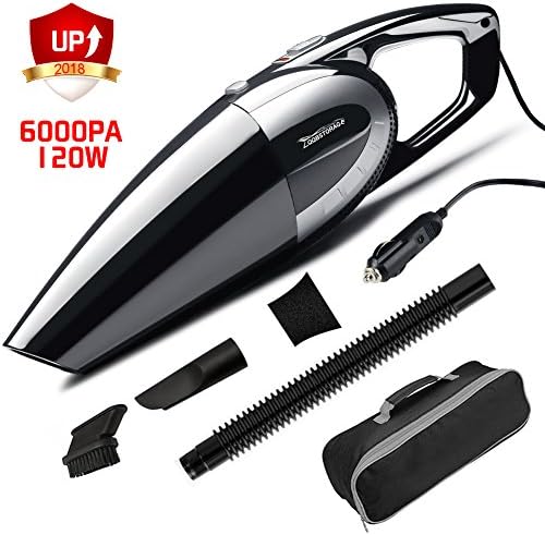 LQQBSTORAGE Car Vacuum Cleaner 12V 120W 6Kpa Car Vacuum Filter High Power Wet&amp;Dry Multifunctional Portable Handheld Auto Vacuum Cleaner with Stainless Steel HEPA Filter 16.4FT Power Cord-Black