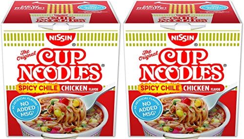 Nissin Cup Noodles Spicy Chile Chicken Flavor Two Pack! New Recipe Same Great Taste! Perfect Kick Of Flavor!