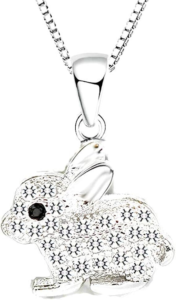 findout sterling silver diamond rabbit bunny pendant necklace (f1421) Amazon.co.uk Clothing