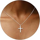 ORAZIO Cross Necklace for Women, 925 Sterling Silver or 18K Gold Plated Cross Necklaces Simple Box Chain Small Cross Pendant Choker Necklace Jewelry Gifts