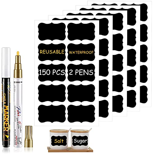 HONZUEN 150 PCS Chalkboard Labels with Two Chalk Marker, Dishwasher Safe Chalk Labels Mason Jar