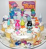 Dreamworks Trolls Movie Deluxe Mini Cake Toppers Cupcake Decorations Set of 17 with Figures and "Treasure Troll" Jewels Featuring Princess Poppy, Branch and More! (Toy)
