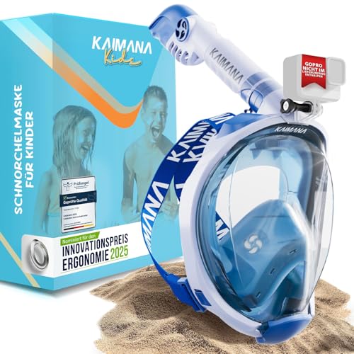 Die Preisgekrönte KAIMANA® Schnorchelmaske Kinder inkl. Tragetasche - absolut CO₂ sichere Tauchmaske Kinder - Tauchermaske - Taucherbrille Kind 4 Jahr