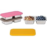 SUMERX 3 Pack Stainless Steel Snack Containers, 2 Compartment Snack Containers with Lids, Reusable Food Storage Containers with Lids for Travel, Outdoor, Camping