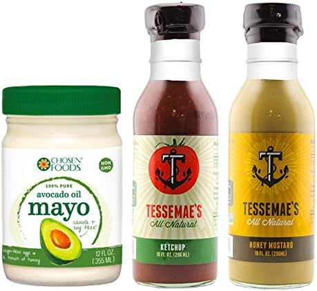 Paleo Approved Condiment Pack - Avocado Whipped Mayo | Tessemae Organic Ketchup and Organic Honey Mustard | All Natural, Non-GMO, Gluten Free