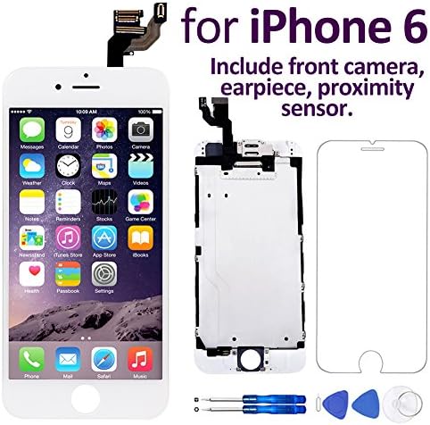 Corepair iPhone 6(4.7”) Screen Replacement White – Corepair Full Assembly Retina LCD Display Touch Digitizer with Front Camera, Ear Speaker, Proximity Sensor, Screen Protector, Repair Tools