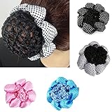 yueton Pack of 4 Girl Women Bun Cover Snood Ballet Dance Polka Dot Hair Net hair Accessories