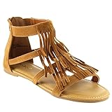 BAMBOO DINO-71S Women's Closed Back Multi Straps Flat Fringe Sandals