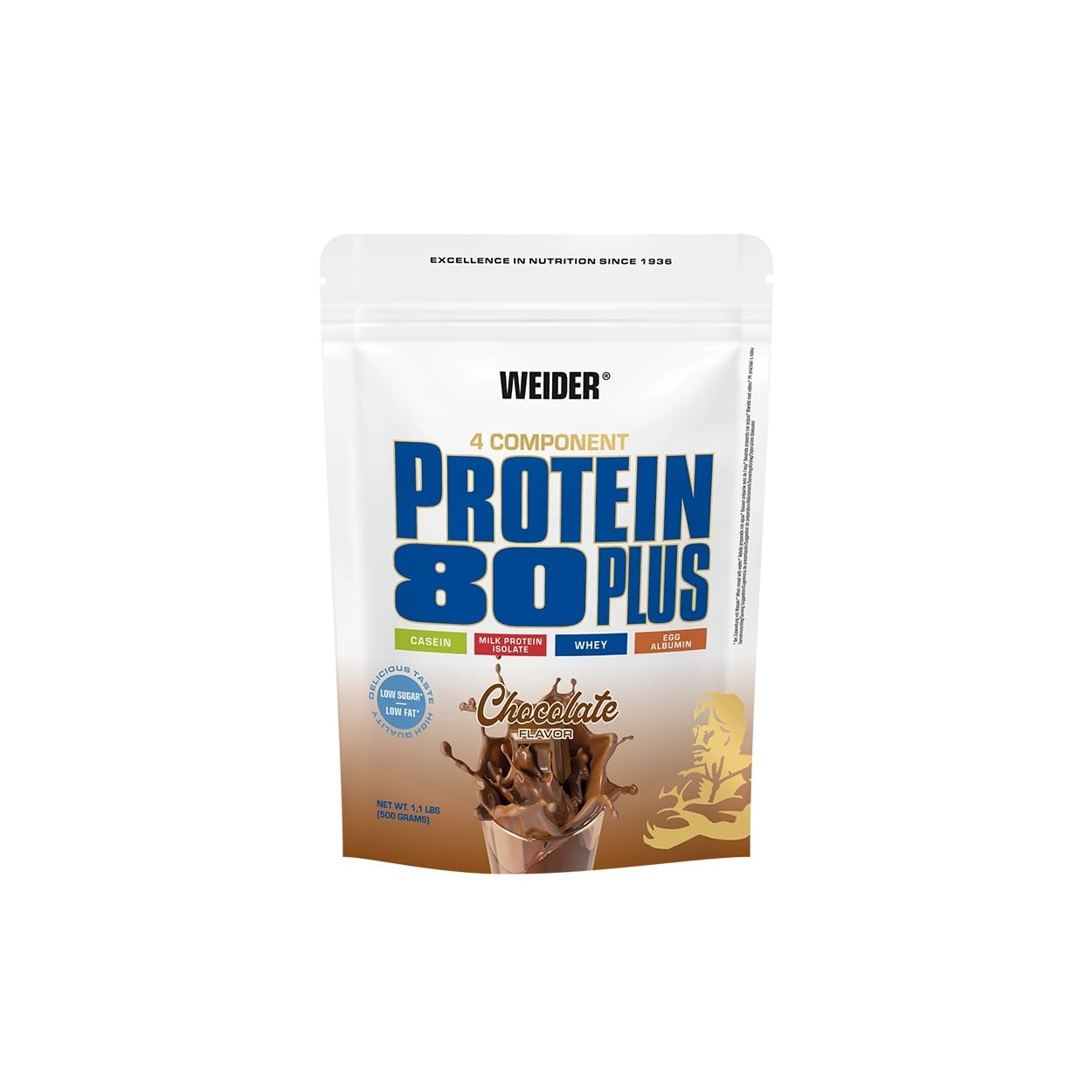 Weider - Protein 80 Plus - 4-Komponenten Protein Pulver - Hoher Proteingehalt mit 80% Eiweiß - Cremige Shakes mit Calcium & Vitamin B6 - 500g - Schoko