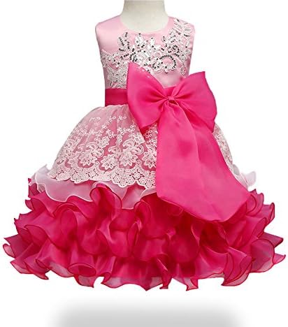Princess Girls Party Ruffles Patchwork Dresses Flower Girl Wedding Ball Gown Dress (White Rose, 140)