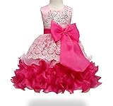 ONCEMORE White and Rose Red / Hot Pink Splicing Ball Gown Petal Event Christmas Formal Ceremony (White Rose, 110)