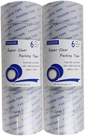 Adhesive Packing Tape 12 Rolls x 1.89 Inches x 1965 Inches, Ultra Clear, Heavy Duty Shipping Packaging Tape TASOON