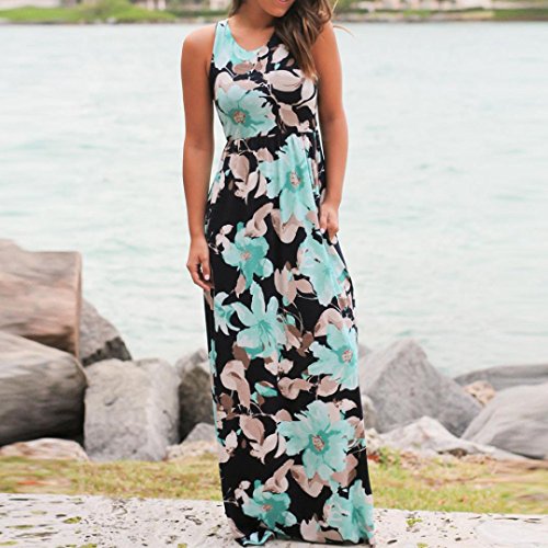 Taore Plus Size Hippie Boho Womens Casual Summer Floral Party Dress Beach Long Maxi Dress (M, Flower-Blue) - Thumbnail 2