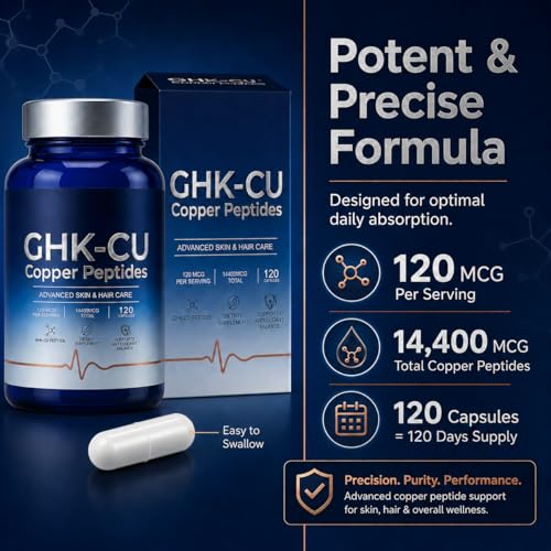 GHK-Cu Copper Peptide Supplement, Copper Supplement, Serving Daily Nutritional Support for Skin and Hair Care for Adults, 120 Capsules