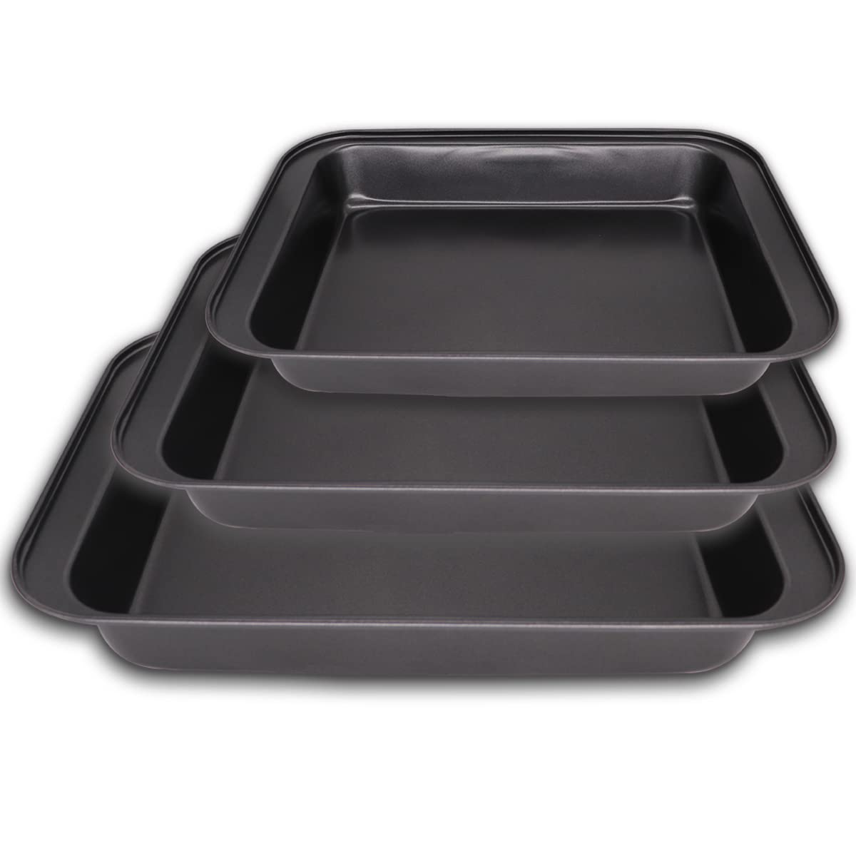 AYSUM 3PCS Non Stick Deep Oven Baking Trays Set, Roasting Tray Set Carbon Steel Oven Baking Tins Trays-Roasting Pan (Small, Medium & Large)