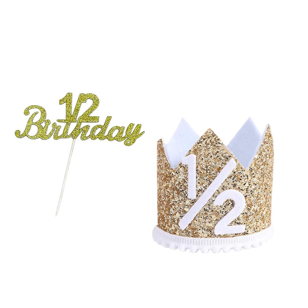 [サムコス] ハーフバースデー 飾りバースデーハット ハーフバースデー ケーキ 2個セット 半歳 王冠 誕生日帽子 赤ちゃん クラウン ケーキ挿入カード お祝い撮影道具 記念日 装飾用品 (半歳王冠) の商品画像