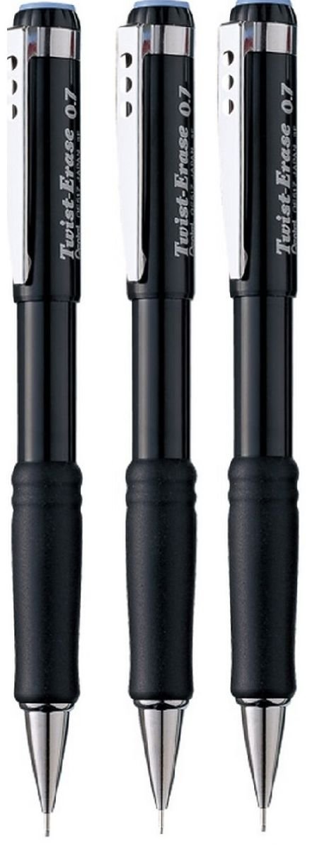 Pentel 0.7mm Lead Size Twist Erase Automatic Pencil Mechanical Drafting Pencil Lead Black Barrel Refillable QE517 (Pack Of 3)