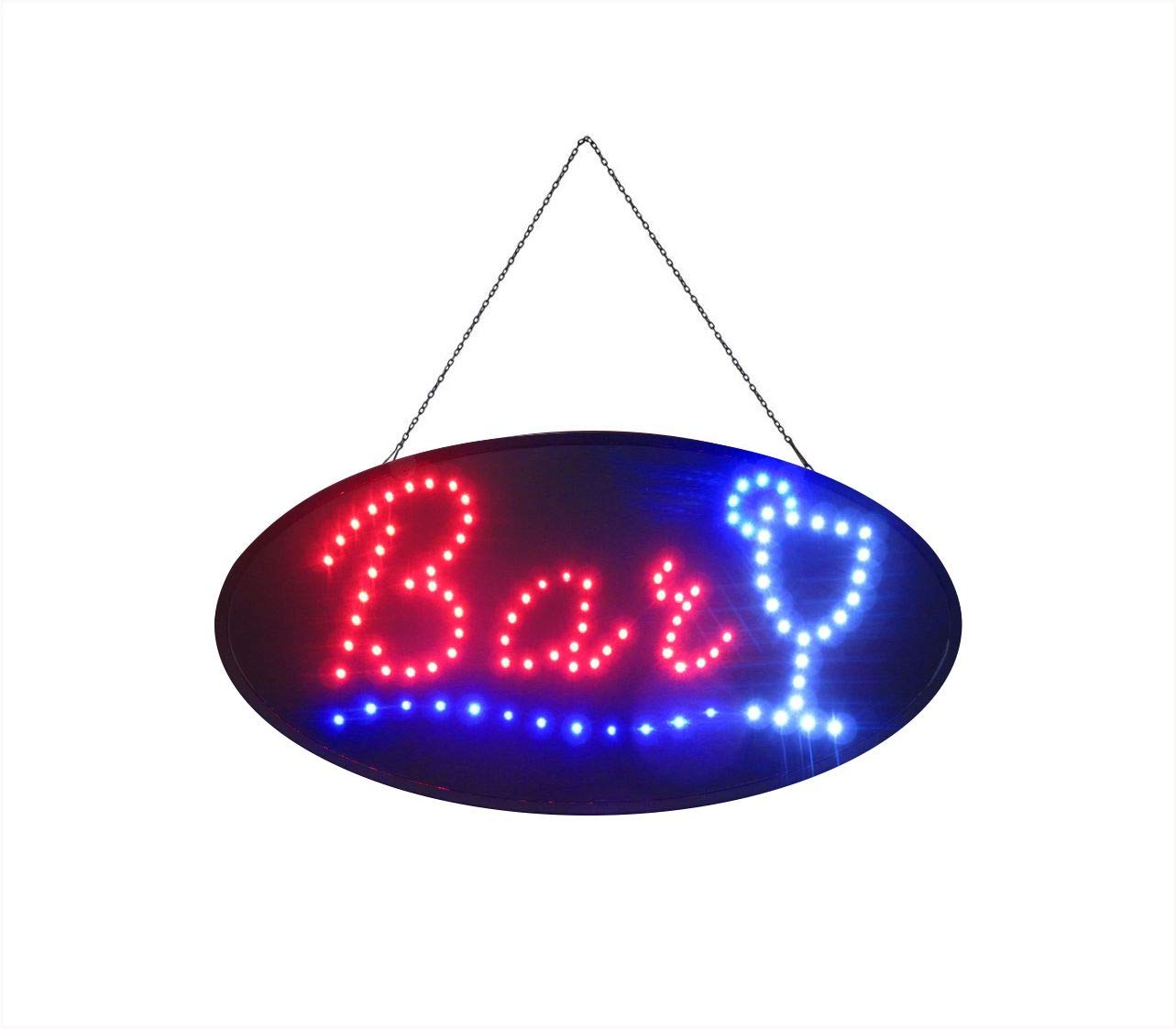 = BAR = THE ORIGINAL OVAL SSS® LED SIGN BRIGHT NEON PROFESSIONAL POWERFUL ANIMATED FLASHING DISPLAY HANGING CHAIN INCLUDED SIGNS 48cm X 25cm X 2cm