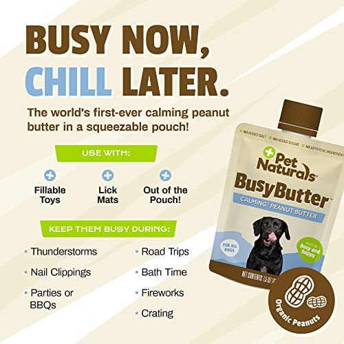 Pet Naturals BusyButter Easy Squeeze Calming Peanut Butter for Dogs, 6 Pouches Great for
