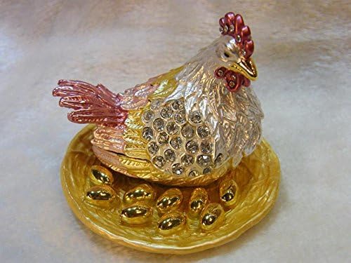 znewlook Crystal Chicken Trinket Box for Jewelry Ring Holding (Colorful)
