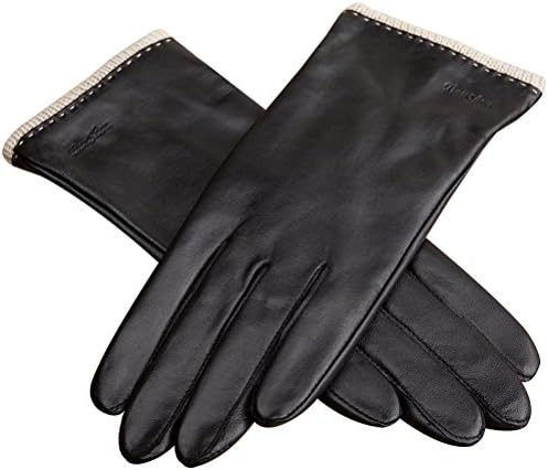 CHULRITA Womens Nappa Leather Gloves Warm Driver Leather Gloves with Knitting Cuff, Black, Large