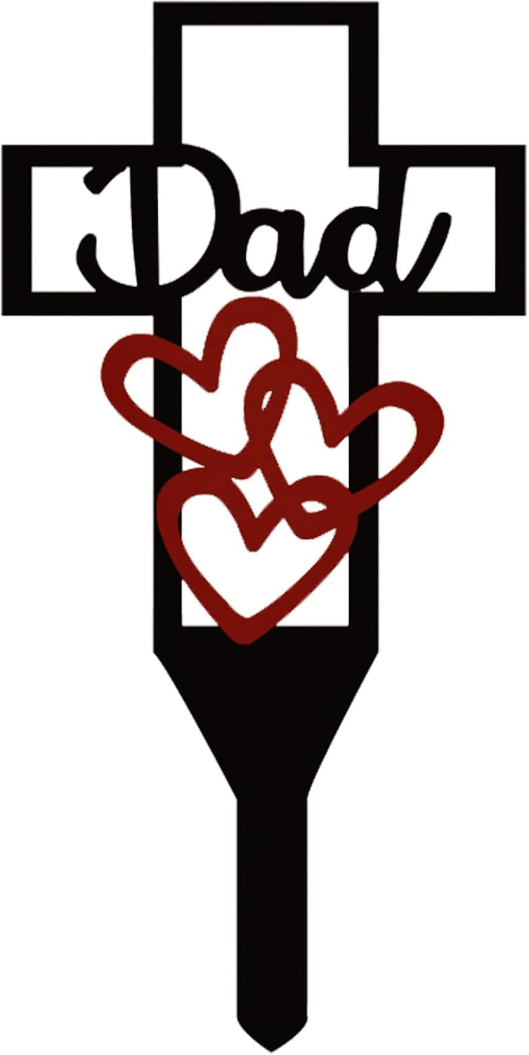 Decorative Garden Stakes - Metal Cross Garden Stake Graves Cemetery Decorations, Cemetery Memorial Cross Stake for Dad, Metal Cross Yard Stake Grave Markers, Memorial Signs Marker for Dad Grave (12X6 Inch)