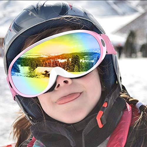 Zollen Ski Goggles, Snowboard Goggles for Kids, Boys, Girls, Youth, Men & Women, Anti-Fog Snow Goggles, Anti-Glare Lenses, 2 Packs, Black & Pink/White