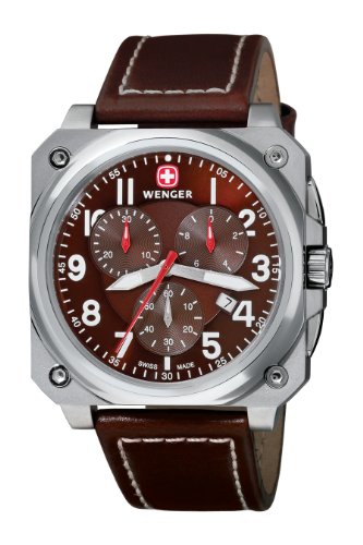 Wenger Men's 77014 AeroGraph Cockpit Chrono Brown Leather Strap Watch