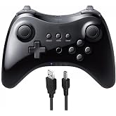LACTIVX Wireless Pro Controller for Nintendo Wii U Console with USB Charging Cable(Black)