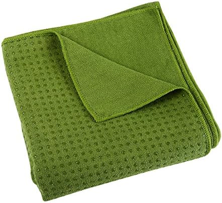 Yoga Mat Towel 100% Microfiber with Silicone Beads Green(72"x26") Ultra Absorbent Anti-slip Fast Drying with Ultra Firm Grip for Hot Yoga Pilates Workout Exercise with Free Carry Bag