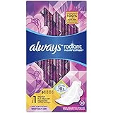 Always Radiant Pads, Size 1, Regular Absorbency, Light Clean Scent, Pack of 3 (90 Total Count) (Artwork May Vary)