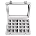 Basuwell 24 Grid Velvet Jewelry Tray for Drawers Glass Clear Lid Showcase Display Storage Ring Trays Holder Earrings Organizer Case-Grey