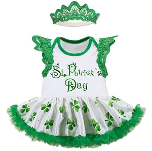 Amberetech ST. Patrick's Day Outfit Tutu Dress For Baby Girls Cotton Clothing Set Infant Irish Party Costume Sleeveless Dress With Green Shamrocks Printing (M, Day)
