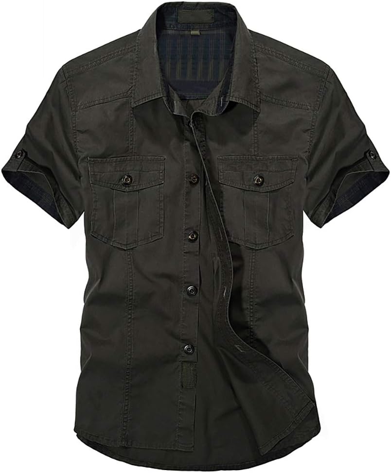 DQQ Men's Solid Cotton Short Sleeve Button Down Shirt