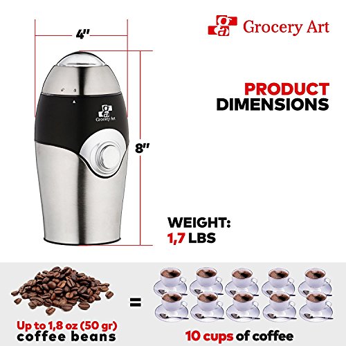 Electric Coffee Grinder Blade Mill - Small & Compact Simple Touch Automatic Grinding Tool for Whole Beans, Herbs, Pepper, Salt & Nuts - Safe No-Mess Counter Top Appliance - Great Gift Idea! - Thumbnail 2