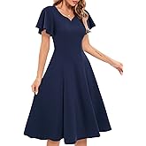 HomRain Wedding Guest Dresses for Women Vintage Short Sleeves Casual Fit and Flare Cocktail Formal Dress for Tea Party