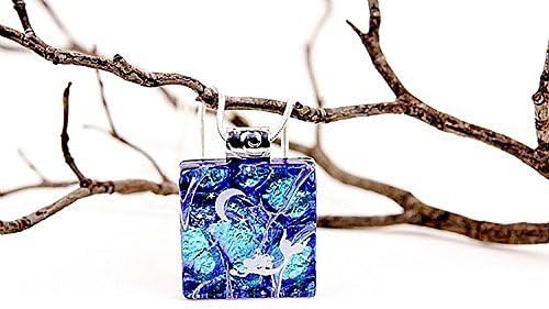 Dichroic Fused Glass Mermaid Pendant Slide Necklace 18" Chain Included