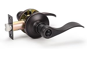 KNOBWELL 1 Pack Privacy Door Levers Rubbed Bronze Door Knobs for Bedroom/Bathroom, Interior Door Handles Reversible for Right/Left with Drop Lever Shape