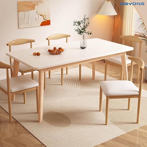 DAYONG Wood Dining Table,Kitchen Dinner Table with Soild Wooden Legs, Modern Rectangle Table for Home Study Office Restaurant Party(White, 120 * 60 * 75CM)