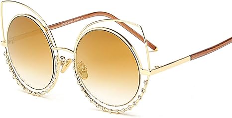 Amazon Co Jp Jianyi サングラスファッション女性キャットアイデザイン特大の女性用クリスタルサングラスuvプロテクション屋外サングラス 色 ゴールド ホーム キッチン
