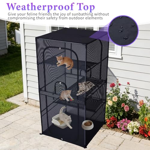 Catio Outdoor Cat Enclosure Window 61.4" H Large Cat Cage with Perches 4 Tiers Cat Patio Playpen Kitten Kennel for Multiple Indoor Cats